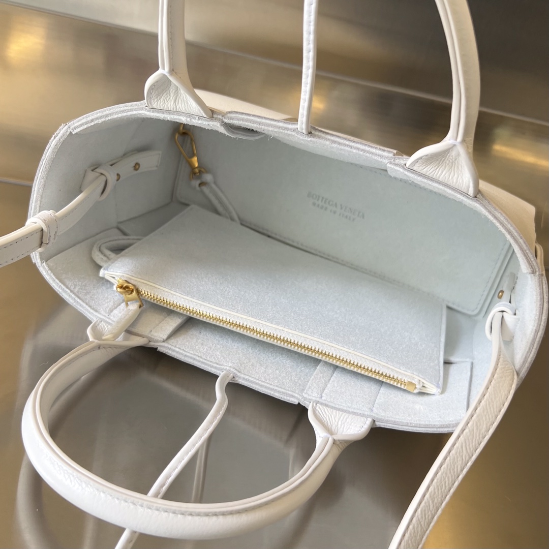 Mini Arco Intreccio Leather Tote Bag White